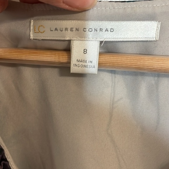 Lauren Conrad Belted Satin Print Fit n Flare Dress, 8 - Picture 3 of 10